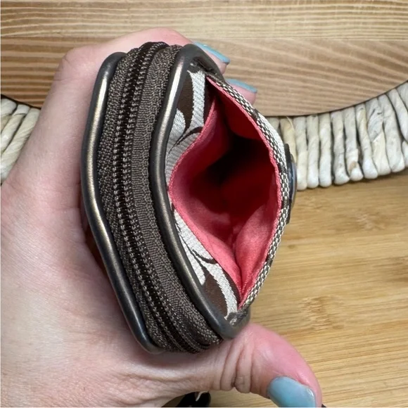 Coach Brown Signature Canvas Phone Case Mini Wristlet with Pink Red Blue Green C - Picture 10 of 15